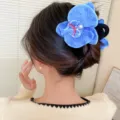 Blue orchid hair claw clip with pearl accent elegant shark clip for women and girls daily wear - Blue Moth Orchid Claw Clip / Pearl Embellishment / Blue