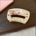 Elegant marble pattern hair claw clip with colorful rhinestones for women daily wear - Light Coffee Square Claw / Colorful Rhinestone Embellishment / Light Coffee