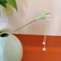 Elegant Chinese style metal hair stick with green jade bud and pearl tassels for women. - Gold Green Bud Hair Pin / Tassel Pearl / Gold Green
