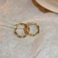 Elegant gold twisted hoop earrings for women, minimalist metallic circle jewelry for daily wear. - #2 Silver Needle - Golden Twisted Doughnut