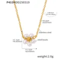 Detailed dimensions of an 18K gold plated stainless steel necklace with a shell bead flower - Artificial Pearl Flower Style (P453) / 40+5cm