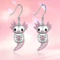 Cute silver axolotl hook earrings with pink heart-shaped zircon for women's fashion - Earring Style 1