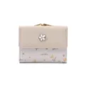 Élégant petit portefeuille pour femme de style coréen avec des motifs de fleurs et d'abeilles - Beige
