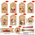 Lot d'étiquettes de Noël en papier kraft avec motifs Père Noël et cordes en chanvre - Style SD6009 / 100 Pièces/Paquet (Incluant 100 Cordes)