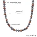 Elegant handmade necklace with grey and brown imitation pearls, 40+5cm adjustable length - Color Block / 12mm