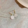Pearl camellia flower drop earrings elegant gold tone minimalist jewelry women daily wear - 7# Silver Earring Post - White Flower