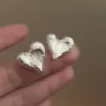 Silver irregular heart stud earrings, fashion simple metallic love jewelry for women. - S925 Silver Needle - Silver Hearts