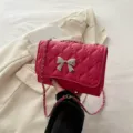 Fashion quilted shoulder bag with bow, trendy pink crossbody bag for women daily commute. - Rose Pink