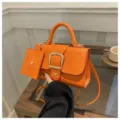 Bolso cruzado retro naranja para mujer, bolso elegante con hebilla de metal elegante. - Naranja