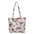 Bolso tote de lona con estampado de mariposa blanca, bolso de hombro casual elegante - Con Ornamento / Rojo