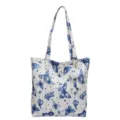 Bolso tote blanco casual con estampado de mariposas azules y lindo llavero de peluche. - Con Ornamento / Azul