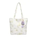 Witte shopper tas met vlinderprint casual schoudertas met leuke paarse pluche sleutelhanger. - Geel