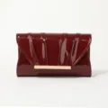 Bordeauxlakleer geplooide clutch tas voor dames, elegante avond bruiloft handtas tasje. - Rood