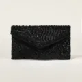 Zwarte kralen avondtas clutch voor dames, elegante tas voor feesten, bruiloften en formele evenementen. - 23.5x1x13cm / Zwart