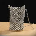 Modieuze zilveren kraaltjes telefoon tas, veelzijdige schoudertas en chique avondtas clutch. - Zilver