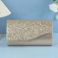 Gouden glitter avondtasje, elegante feest clutch handtas detail, sprankelend accessoire. - 22x5.5x12.5cm / Goud
