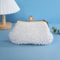 Parel Geborduurde Avondtas Elegante Bruiloft Handtas voor Vrouwen Goudkleurig - Met Parelketing / Wit