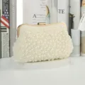 Pearl beaded evening clutch bag for women elegant gold frame wedding party handbag - Square Head With Thicker Chain / Gold