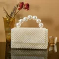 Handgemaakte witte parel kralen handtas avondtas elegante bruiloft schoudertas - 23-19-8cm / Parelgrijs