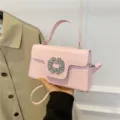 Bolso de mano rosa de moda para mujer con elegante hebilla de cristal, bolso cruzado. - Rosa