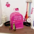 Mini mochila rosa transparente de gelatina con correa de letras, perfecta para playa y verano diario. - L / Rosa intenso