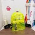 Mochila mini transparente de PVC amarillo neón, elegante bolso jelly con estampado. - L / Verde