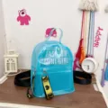 Mochila mini transparente de gelatina para mujer, elegante bolso bandolera de PVC con correas. - Azul
