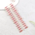 Uñas postizas largas tipo ataúd degradado nude efecto ojo de gato para manicura chic - Rosa Suave Húmedo