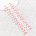 Set de uñas postizas largas cuadradas con degradado rosa, lazo blanco y diseño de estrellas. - Mariposa Estrella Rosa Transparente