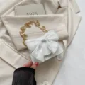 White chic crossbody bag for women with elegant bow and gold chain stylish shoulder handbag - White