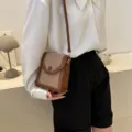 Sac à bandoulière mini couleur contraste rétro pour femmes, sac téléphone chic épaule. - Kaki