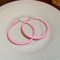 Pink matte statement hoop earrings with silver needle posts for daily fashion wear accessories. - Pink Hoop Style (31#)