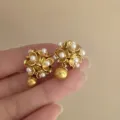Gold-plated flower pearl stud earrings stylish elegant luxury drop jewelry for women - 61# Artificial Pearl