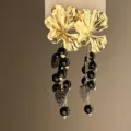 Gold-tone flower and black bead tassel earrings, statement long drop design for women. - Black-Tassel (12#)