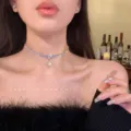 Luxury zircon diamond drop pearl choker necklace elegant collarbone chain jewelry for women chic - Gold Plated Pearl Necklace