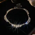 Elegant rhinestone choker necklace for women, sparkly crystal jewelry for party and daily wear. - Silver Flower Shaped Necklace