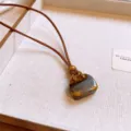 Chic natural tiger eye stone handbag pendant necklace with brown leather cord jewelry - Bag (86# Necklace)