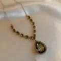Elegant teardrop crystal necklace with gold-tone chain, luxury zircon clavicle jewelry for women. - Grey Waterdrop Necklace