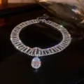Stunning rhinestone crystal choker necklace with large oval pendant for women party jewelry. - Silver Waterdrop Necklace Type 4