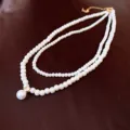 Double layer pearl necklace with sparkling zircon pendant elegant women fashion jewelry chic - 160# White Pearl Style