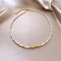 Elegant pearl necklace with gold beads, delicate clavicle chain for daily wear women fashion. - 163# White Butterfly Style