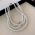 Elegant multi-strand white faux pearl necklace, chic layered clavicle chain for women. - Silver White Double Layer Regular Style (134#)