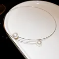 Minimalist double pearl choker necklace with sleek metal wire design for elegant women style. - Gold Artificial Pearl Choker (101#)
