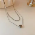 Silver double layer heart necklace minimalist fashion clavicle chain jewelry item. - Silver Double Layer Style (107#)