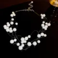 Multi-layer invisible fishing line faux pearl necklace, elegant short clavicle chain for women. - White Silver Interleaved Style (108#)
