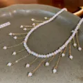 Elegant gold chain pearl tassel necklace for women, chic luxury collarbone jewelry piece. - White Gold Tassel Necklace (115#)