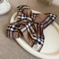 Coletero de cuadros vintage con lindo botón, elegante accesorio para el pelo para mujer - Cuadros Café