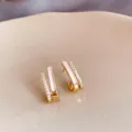 Elegant gold-plated geometric earrings with sparkling zircon and white accent for women. - Geometric Open (105#)
