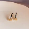 Gold plated black resin cubic zirconia geometric double row earrings elegant stud - Geometric Double Row (107#)