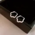 Silver flower hoop earrings, stylish metal minimalist floral huggie earrings for women. - Flower Style (174#)